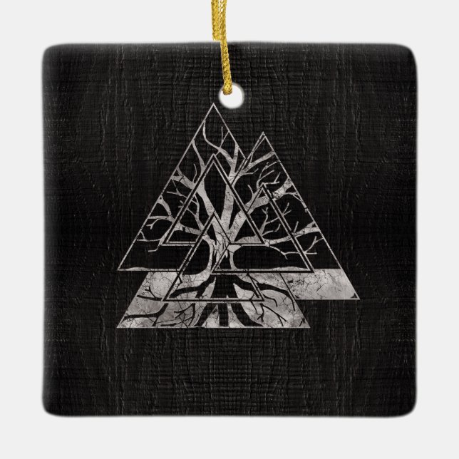 Valknut Symbol and Tree of life  -Yggdrasil Ceramic Ornament (Front)