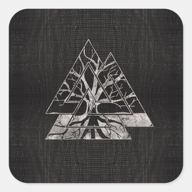 Valknut Symbol and Tree of life  -Yggdrasil Square Sticker (Front)
