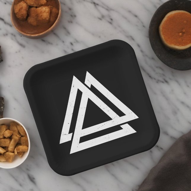 Valknut Viking Triangle Art Paper Plate (Triangle geometric,birthday,wedding,baby shower,special occasion event paper plate party supplies)