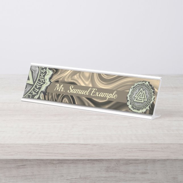 Valknut (Warped) Desk Name Plate (Front)