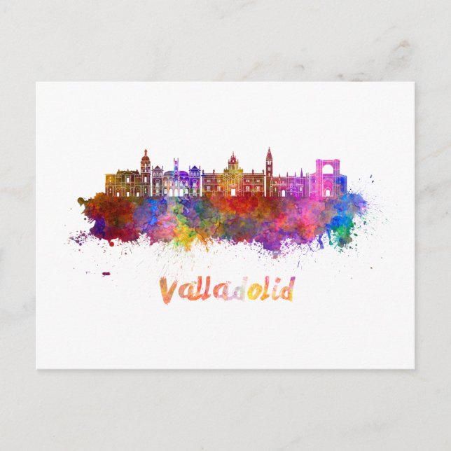 Valladolid skyline in watercolor postcard (Front)