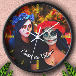 Vallarta Catrinas with Flowers & Candles 1718 Clock