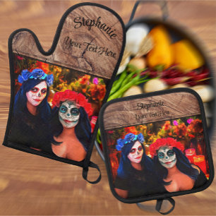 Vallarta Catrinas with Flowers & Candles 1718 Oven Mitt & Pot Holder Set