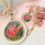 Vallarta Flaming Beauty 1583 Necklace Watch<br><div class="desc">Painting "Vallarta Flaming Beauty 1583" Collection

Personalize on the product page or click the customize button for more design options.  Design created from my painting "Vallarta Flaming Beauty 1583" captures a beautiful flower just outside the Hotel Krystal in Puerto Vallarta,  Mexico.  Matching products are available in this collection.</div>