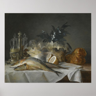 Vallayer-Coster - Still Life With Mackerel, Bread Poster