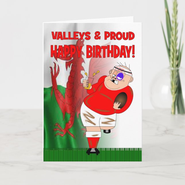 Vallées et fière carte d'anniversaire de rugby (Devant)
