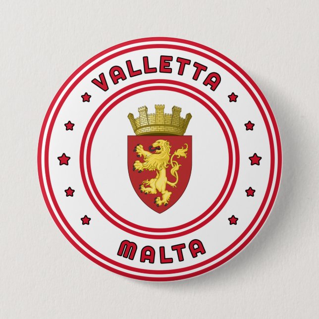 Valletta Coat of Arms, Malta 3 Inch Round Button (Front)