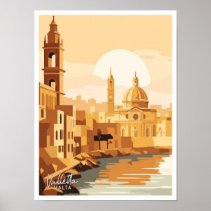 Valletta Malta Art Travel Vintage illustration Poster