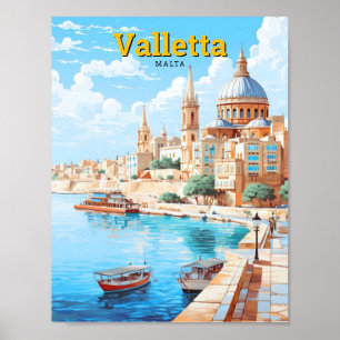 Valletta Malta Art Vintage Travel  Poster