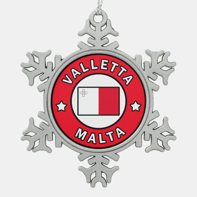 Valletta Malta Snowflake Pewter Christmas Ornament (Front)