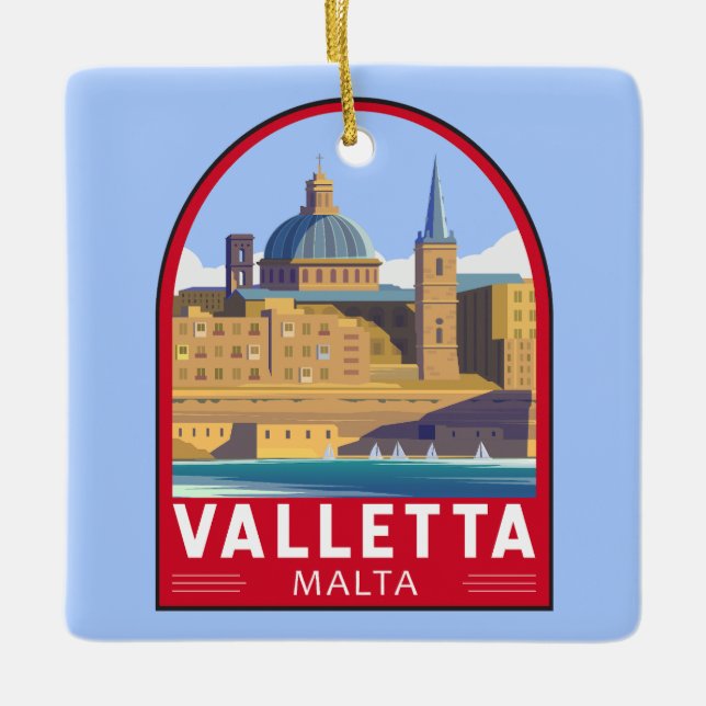 Valletta Malta Travel Vintage Art Ceramic Ornament (Front)