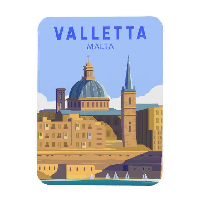 Valletta Malta Travel Vintage Art Magnet (Vertical)