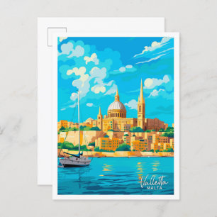 Valletta Malta Travel Vintage illustration Postcard