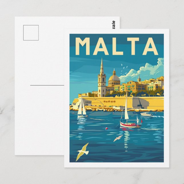 Valletta Malta Vintage Famous Travel Place Postcard (Front/Back)