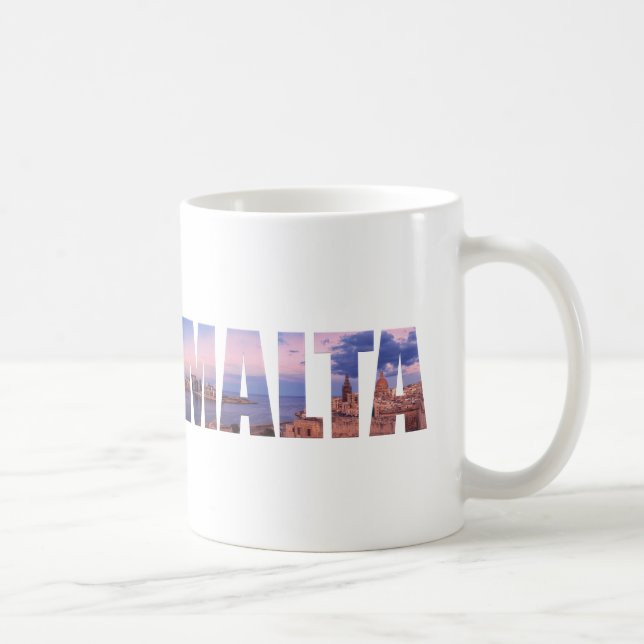 Valletta old town and harbor Malta text Coffee Mug (Right)