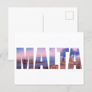 Valletta old town and harbor Malta text Postcard