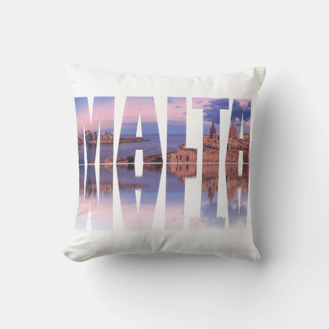 Valletta old town and harbor Malta text reflection Throw Pillow (Front)