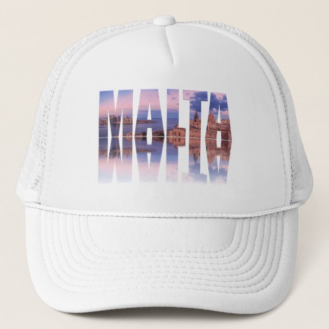 Valletta old town and harbor Malta text reflection Trucker Hat (Front)