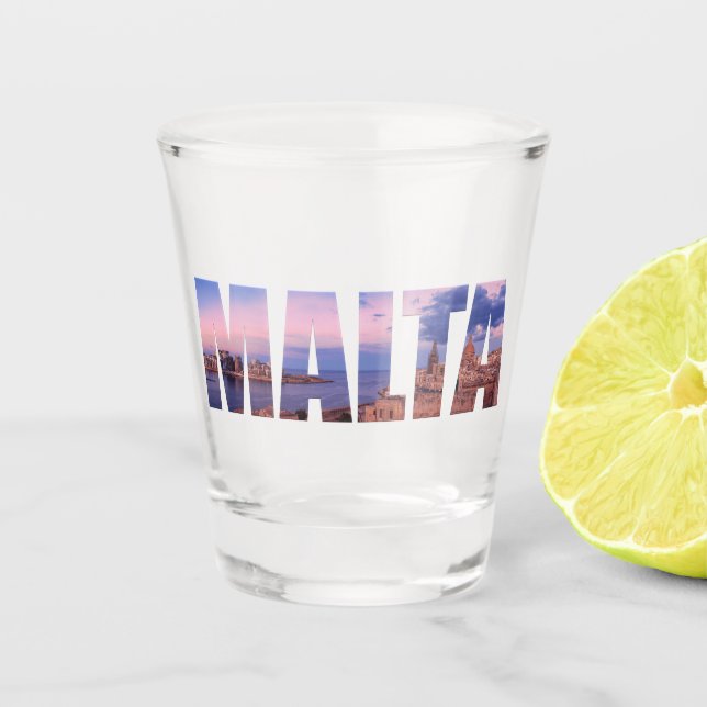 Valletta old town and harbor Malta text Shot Glass (Front)