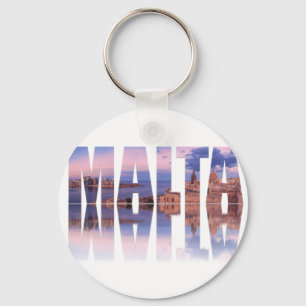 Valletta old town and harbour Malta text reflectio Keychain