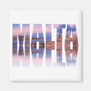 Valletta old town and harbour Malta text reflectio Magnet