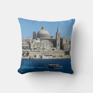Valletta Skyline Harbour Landscape Malta Souvenir Throw Pillow