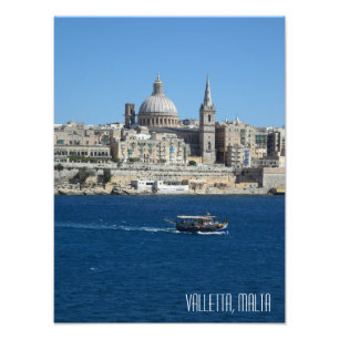 Valletta Skyline Luzzu Fishing Boat Malta Scene Photo Print