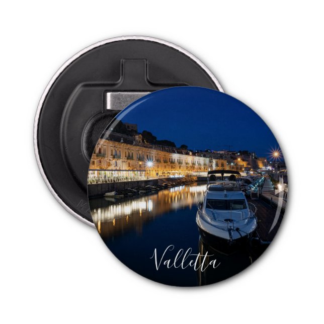 Valletta waterfront district with small harbor bottle opener (Front)