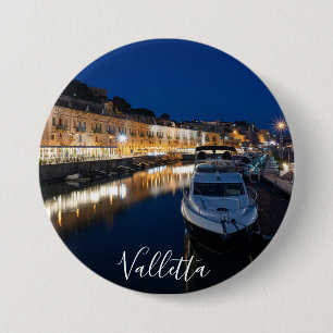 Valletta waterfront district with small harbour 3 inch round button