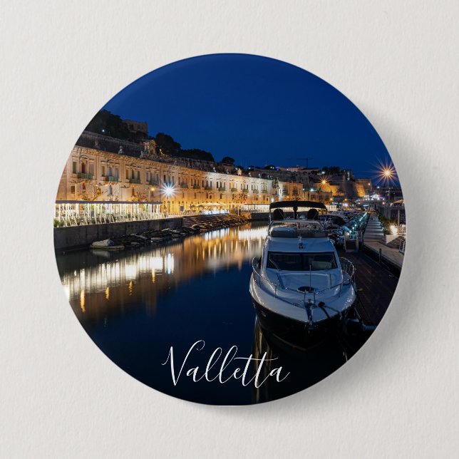 Valletta waterfront district with small harbour 3 inch round button (Front)