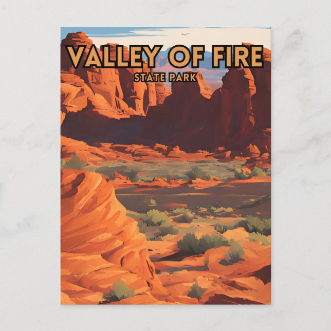 Valley of Fire State Park Retro Travel Poster Postcard (Front)