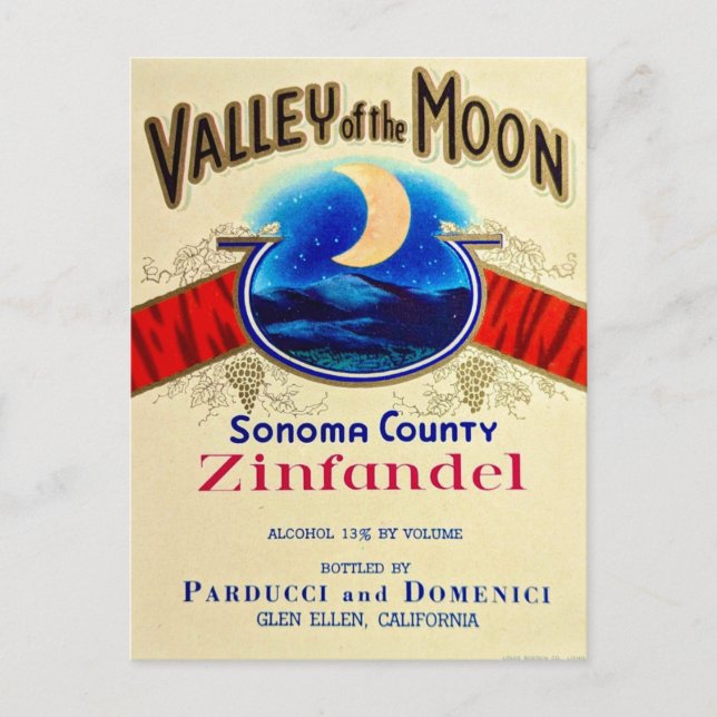 Valley of the Moon Zinfandel Postcard (Front)