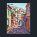 Valparaiso Chile Postcard Watercolor<br><div class="desc">Valparaiso, a port city on Chile's central coast, is known for its colourful houses clinging to steep hillsides. The city's architecture is a mix of European and South American influences, with many buildings painted in bright, pastel colours. Valparaiso is also home to a number of funicular railways, which are used...</div>