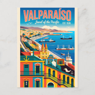 Valparaíso Chile Retro Travel Poster Art Postcard