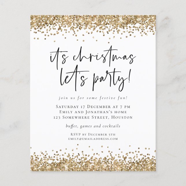 Value Gold Glitter Christmas Lets Party Invite Flyer (Front)