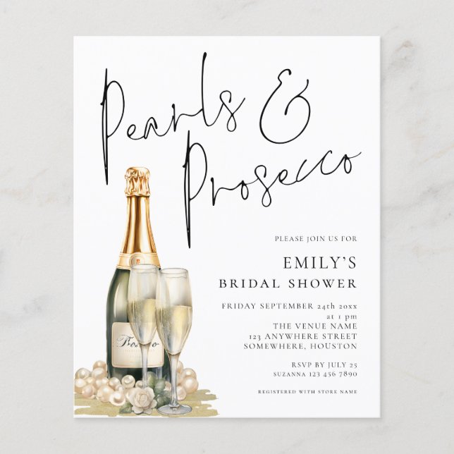 Value Pearls Prosecco Glass Bridal Shower Invite Flyer (Front)