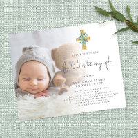 Value Photo Eucalyptus Cross Christening Invite