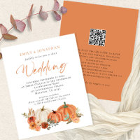Value Pumpkins Fall Florals QR Wedding Invite