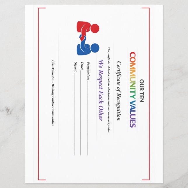 Value Respect Certificate Letterhead Thin Glossy  Flyer (Front)