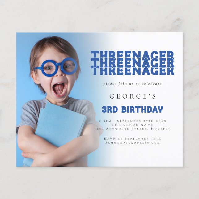 Value Threenager Photo Overlay 3rd Birthday Blue Flyer (Front)