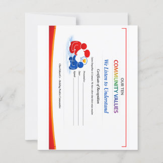 Value to Listen Certificate Small Paper Sheet 