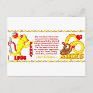ValxArt zodiac fire monkey Aries born 1956 2016 Postcard
