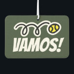 Vamos! Funny yellow tennis ball car air freshener<br><div class="desc">Vamos! Funny yellow tennis ball car air freshener. Fun quote for tennis player, coach, fan etc. Refresh your auto with different cool scents to mask dog / pet smell and other dirty stinky odours. Make it smell like a fresh new car or the sea. Double sided design. Add your own...</div>