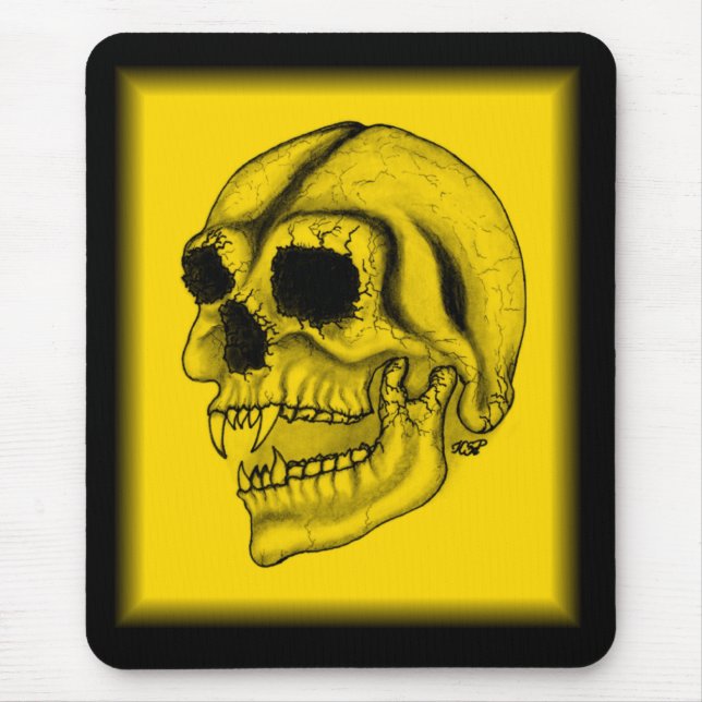 Vampir Schädel schwarz gelb Zeichnung Mouse Pad (Front)