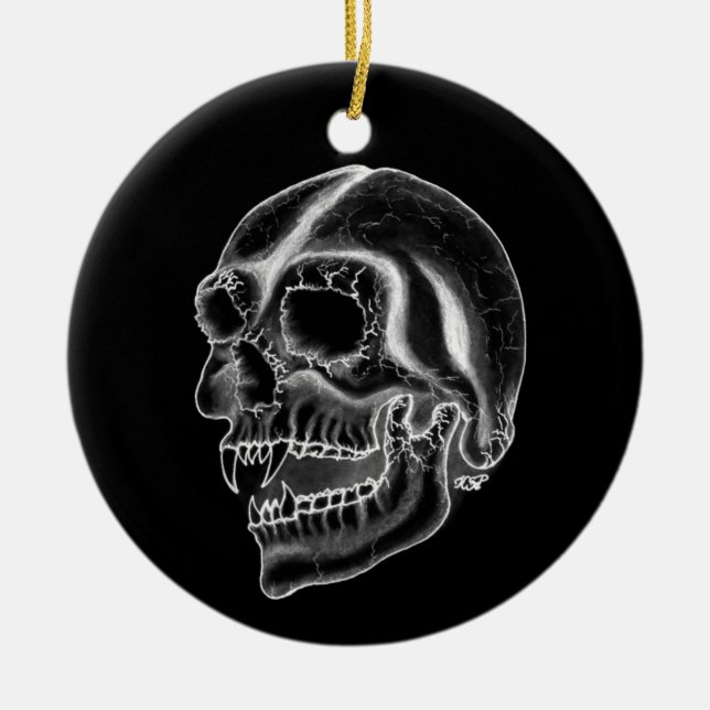 Vampir skull black and white design ceramic ornament (Front)