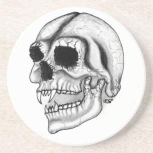 Vampir skull black and white design coaster