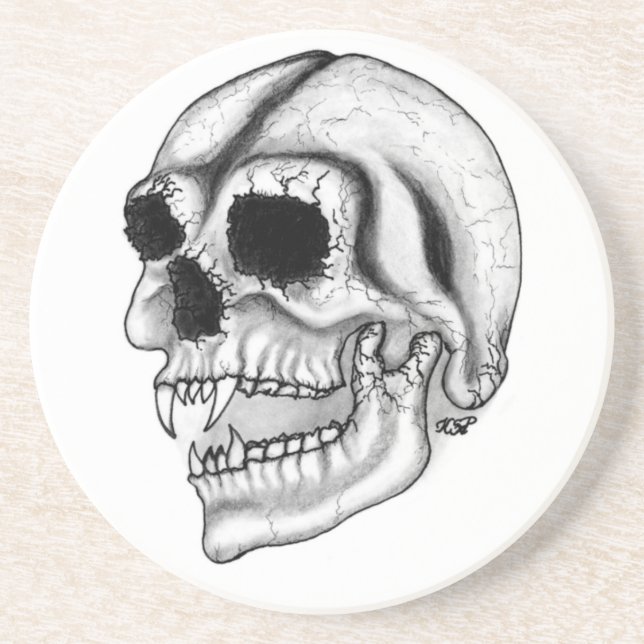 Vampir skull black and white design coaster (Front)