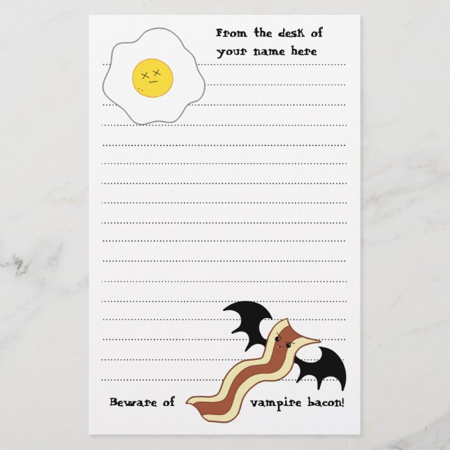 Vampire bacon and dead egg silly breakfast stationery (Front)