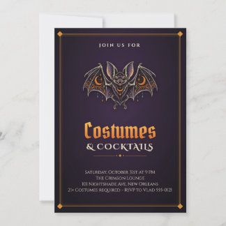 Vampire Bat Costumes and Cocktails Halloween Invit Invitation
