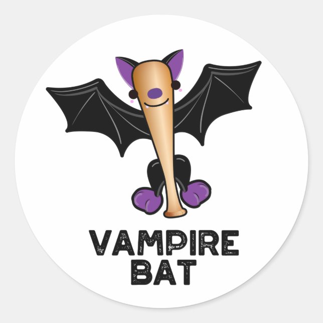 Vampire Bat Funny Baseball Pun  Classic Round Sticker (Front)